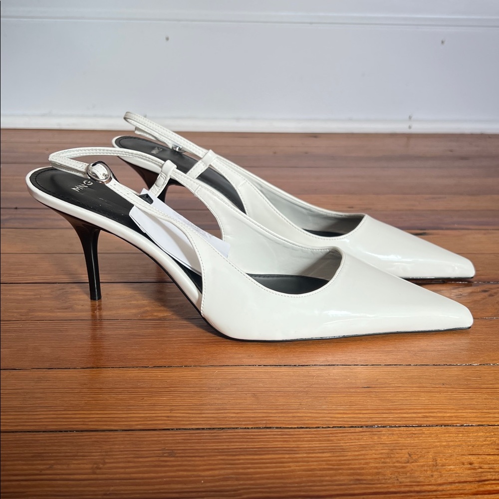 Mango Minomalist Chic White Patent Slingback with Black Heels - EU 40 (NWT) - Picture 5 of 13